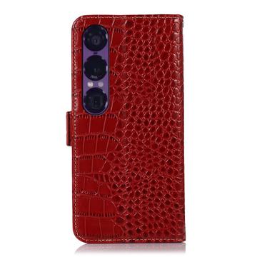 Sony Xperia 1 VII Crocodile Series Læderpung med RFID - Rød