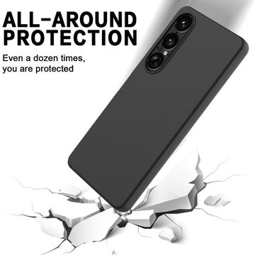Sony Xperia 1 VII Flydende silikone cover med håndrem - sort