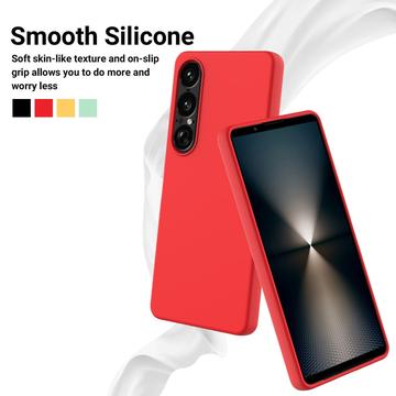 Sony Xperia 1 VII Flydende silikone cover med håndrem - rød