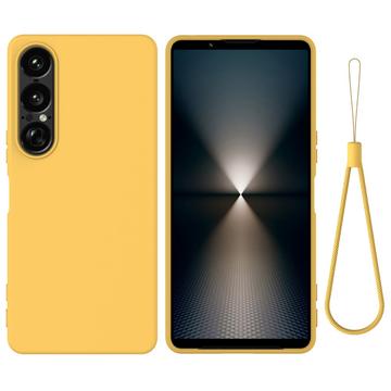 Sony Xperia 1 VII Flydende silikone cover med håndrem - gul