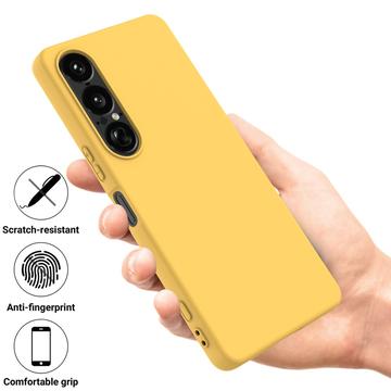 Sony Xperia 1 VII Flydende silikone cover med håndrem - gul