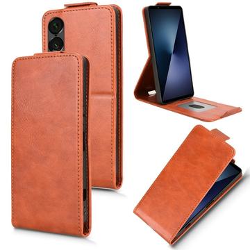 Sony Xperia 1 VII lodret flip-etui med stativ - Brun