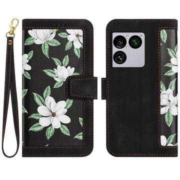 Sony Xperia 1 VIII Blomstret pung etui med kortholdere - Sort