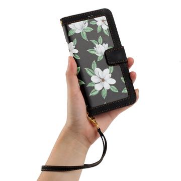 Sony Xperia 1 VIII Blomstret pung etui med kortholdere - Sort