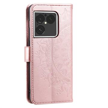 Sony Xperia 1 VIII Mandala Etui med Pung med håndledsrem - lyserød
