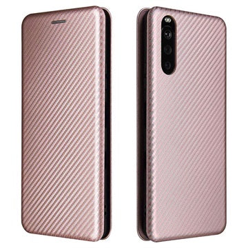 Sony Xperia 10 III, Xperia 10 III Lite Flip Cover - Karbonfiber - Rødguld
