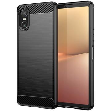 Sony Xperia 10 VI Børstet TPU Cover - Karbonfiber - Sort
