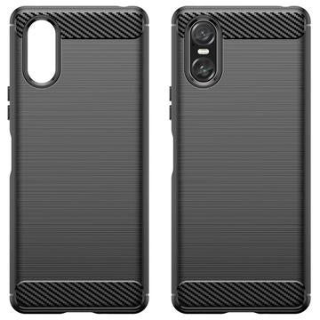 Sony Xperia 10 VI Børstet TPU Cover - Karbonfiber - Sort