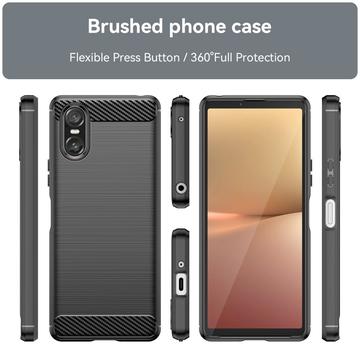 Sony Xperia 10 VI Børstet TPU Cover - Karbonfiber - Sort