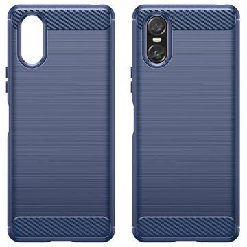 Sony Xperia 10 VI Børstet TPU Cover - Karbonfiber - Blå