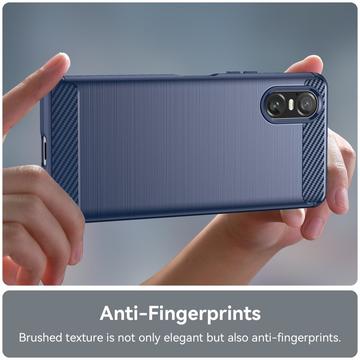 Sony Xperia 10 VI Børstet TPU Cover - Karbonfiber - Blå