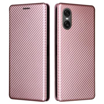 Sony Xperia 10 VI Flip Cover - Karbonfiber - Rødguld