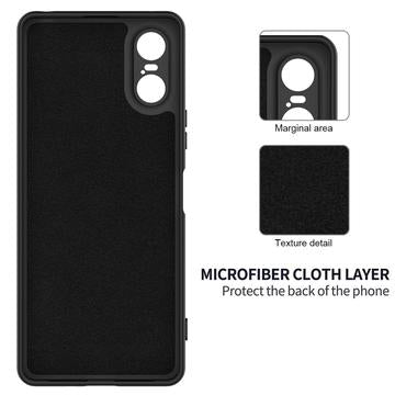 Sony Xperia 10 VI Liquid Silikone Cover med Strop - Sort