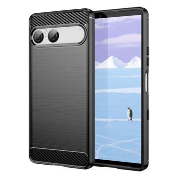 Sony Xperia 10 VII Børstet TPU Cover - Karbonfiber - Sort