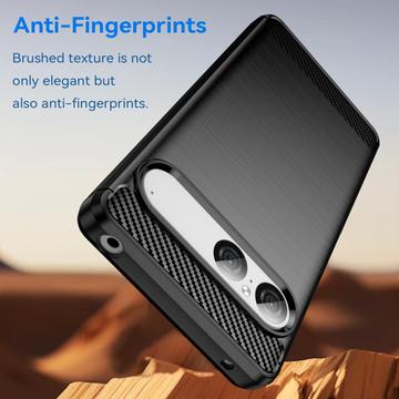 Sony Xperia 10 VII Børstet TPU Cover - Karbonfiber - Sort