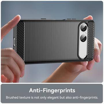 Sony Xperia 10 VII Børstet TPU Cover - Karbonfiber - Sort