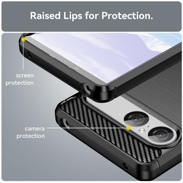 Sony Xperia 10 VII Børstet TPU Cover - Karbonfiber - Sort