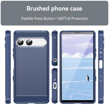Sony Xperia 10 VII Børstet TPU Cover - Karbonfiber - blå
