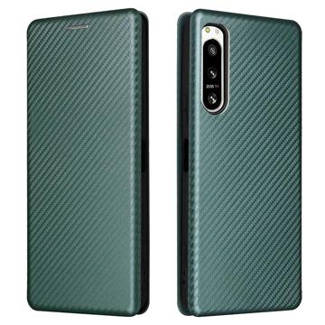 Sony Xperia 5 IV Flip Cover - Karbonfiber - Grøn