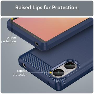 Sony Xperia 5 V Børstet TPU Cover - Karbonfiber - Blå
