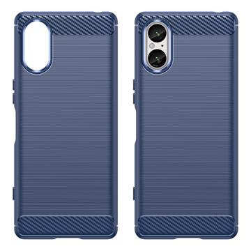 Sony Xperia 5 V Børstet TPU Cover - Karbonfiber - Blå