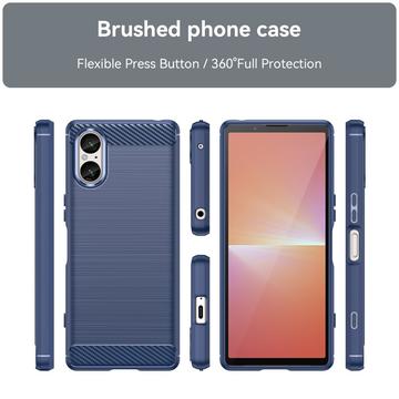 Sony Xperia 5 V Børstet TPU Cover - Karbonfiber - Blå