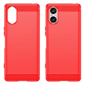 Sony Xperia 5 V Børstet TPU Cover - Karbonfiber - Rød