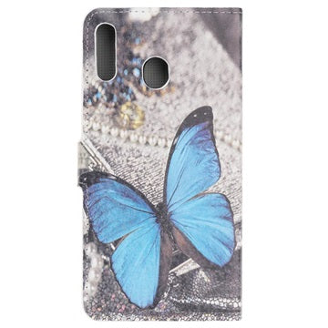 Style Series Samsung Galaxy A20e Cover med Kortholder - Blå Sommerfugl