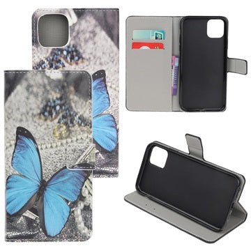 Style Series iPhone 11 Cover med Kortholder - Blå Sommerfugl