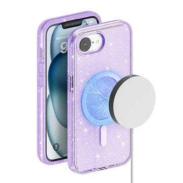 iPhone 16e/17e Stylish Glitter Series Hybrid Cover - MagSafe kompatibel - Lilla