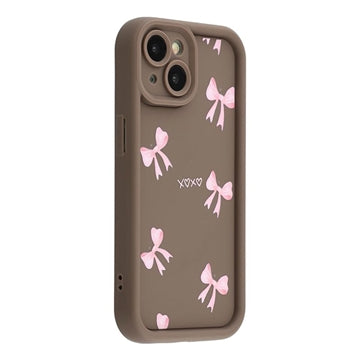 iPhone 15 Plus Stilfuldt stødsikkert TPU cover med forhøjede kanter - Brun / Sløjfe