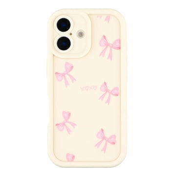 iPhone 16 Stilfuldt stødsikkert TPU cover med forhøjede kanter - hvid / sløjfe