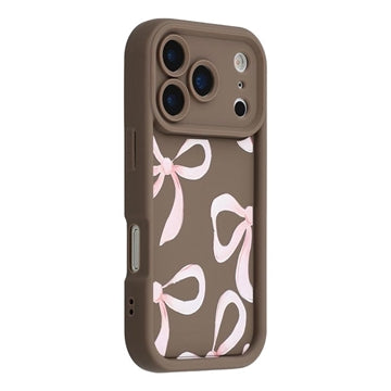 iPhone 17 Pro Max Stilfuldt stødsikkert TPU cover med forhøjede kanter - Brun / Stor sløjfe