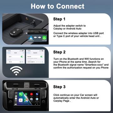 THT-020-9 Bil trådløs Carplay Android Auto Dongle kablet til trådløs adapter - sort