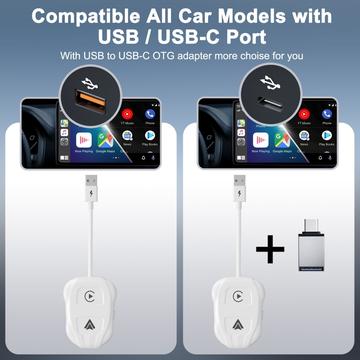 THT-020-9 Bil trådløs Carplay Android Auto Dongle kablet til trådløs adapter - hvid