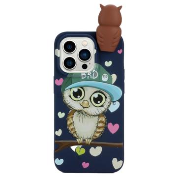 3D Figur Serie iPhone 14 Pro TPU Cover - Safir / Ugle