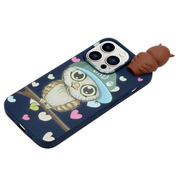 3D Figur Serie iPhone 14 Pro TPU Cover - Safir / Ugle