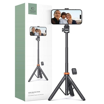 Tech-Protect L03S Udtrækkelig Bluetooth Selfiestang med Tripod Stativ - Sort