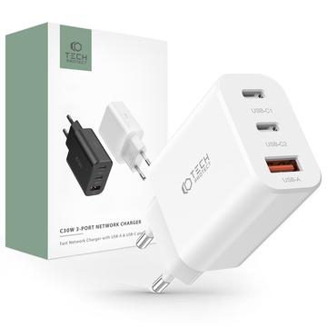 Tech-Protect Network 30W vægoplader m. 2x USB-C & 1x USB-A - hvid