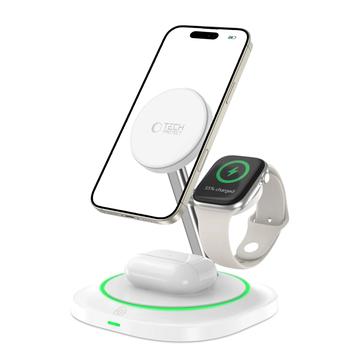 Tech-Protect QI15W-A46 3-i-1 MagSafe trådløs oplader med atmosfærisk baggrundsbelysning - hvid