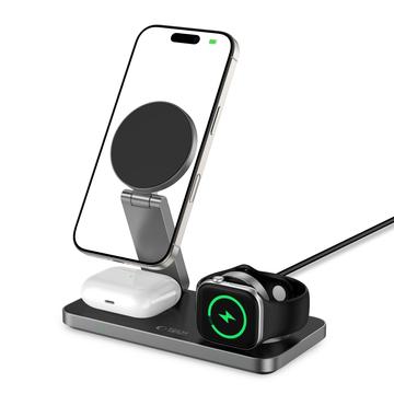 Tech-Protect QI15W-A47 3-i-1 foldbar MagSafe trådløs oplader - sort
