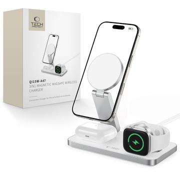 Tech-Protect QI15W-A47 3-i-1 foldbar MagSafe trådløs oplader - hvid