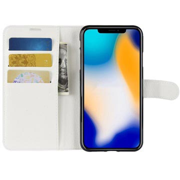 iPhone XS Max Tekstureret Flip Cover med Kortholder - Hvid