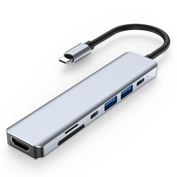 USB-C 7-i-1 hub - HDMI/USB-A/USB-C PD/SD/Micro SD - Grå