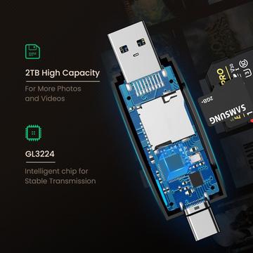 Ugreen USB-C og USB til SD/MicroSD 5Gbps kortlæser
