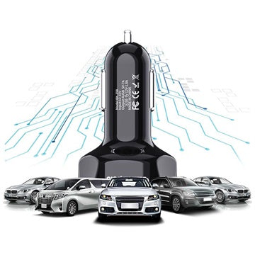 QC3.0 Hurtig Biloplader BK-358 - 4 x USB - Sort
