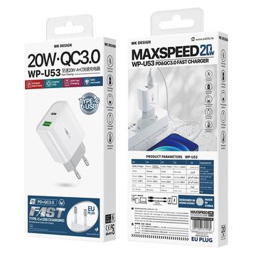 WK WP-U53 20W PD-vægoplader til hurtig opladning - hvid