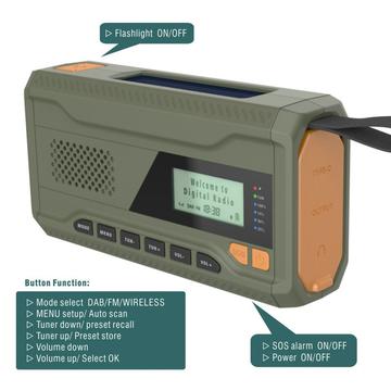 Bærbar Solar Håndsving Nødradio m. LED Lommelygte, Powerbank WR-6D - DAB/FM, 4500mAh