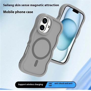 iPhone 16 Bølgekant magnetisk hybrid cover - Grå
