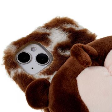 3D Plush Furry Vinter iPhone 14 Plus TPU Cover - Brun Corgi